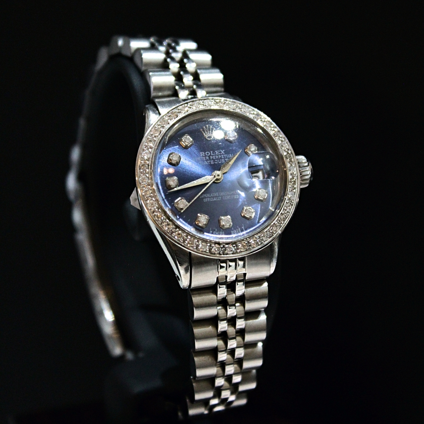 Ladies rolex clearance blue face diamonds